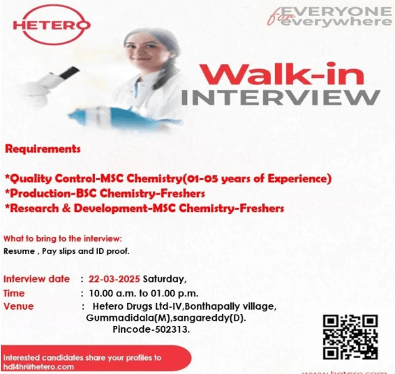Hetero Labs Hiring Freshers for R&D, Production, and Quality Control Hetero Labs Hiring Freshers for R&D, Production, and Quality Control