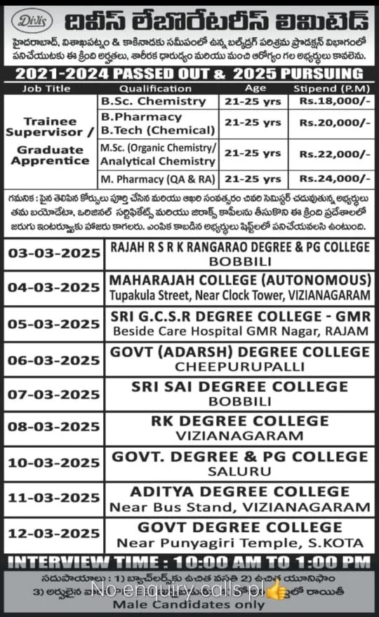 Divis Laboratories Hiring for FRESHERS in Production Divis Laboratories Hiring for FRESHERS in Production