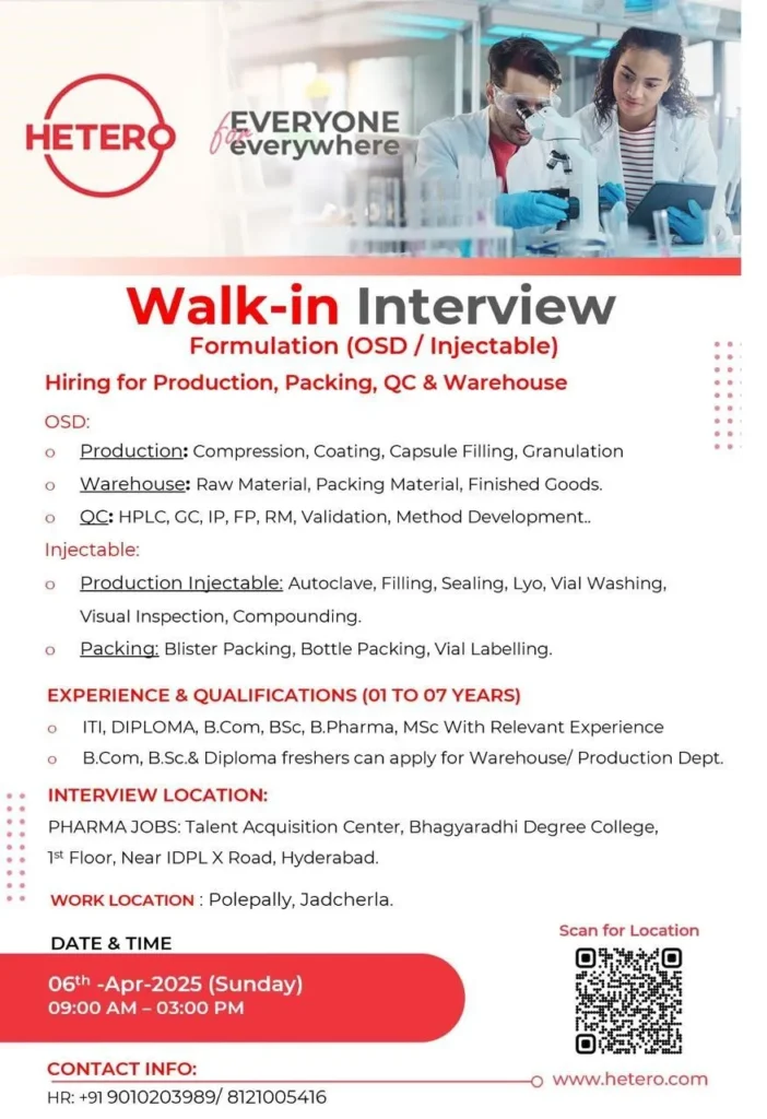 Hetero Labs Hiring for Production / Packing / QC / Warehouse Hetero Labs Hiring for Production / Packing / QC / Warehouse