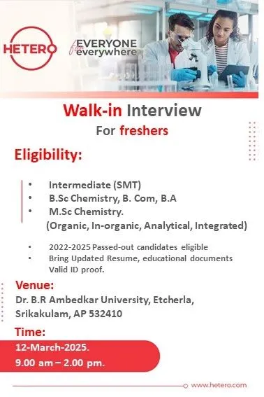 HETERO Hiring FRESHERS for Production, Quality Control, Quality Assurance HETERO Hiring FRESHERS for Production, Quality Control, Quality Assurance