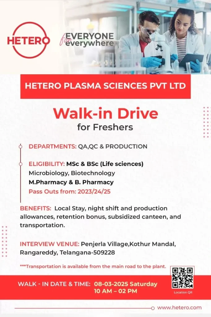 Hetero Plasma Sciences Hiring FRESHERS for QA / QC / Production Hetero Plasma Sciences Hiring FRESHERS for QA / QC / Production