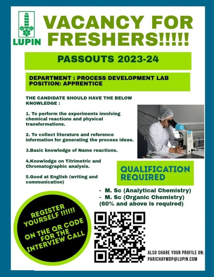 Lupin Limited Hiring FRESHERS for Process Development Lab Lupin Limited Hiring FRESHERS for Process Development Lab