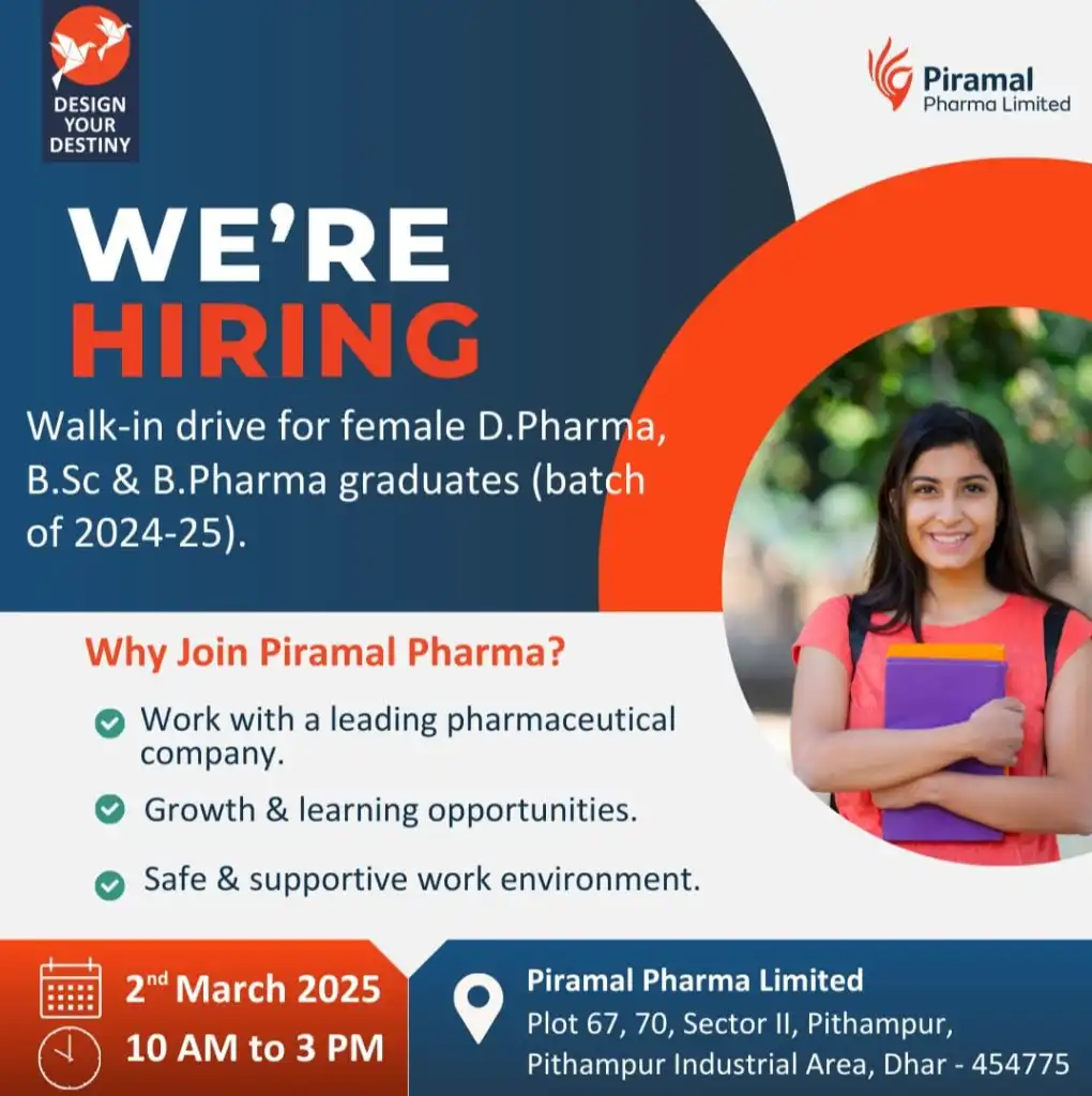 Piramal Pharma Limited Hiring for D.Pharma, B.Sc & B.Pharma Graduates Piramal Pharma Limited Hiring for D.Pharma, B.Sc & B.Pharma Graduates