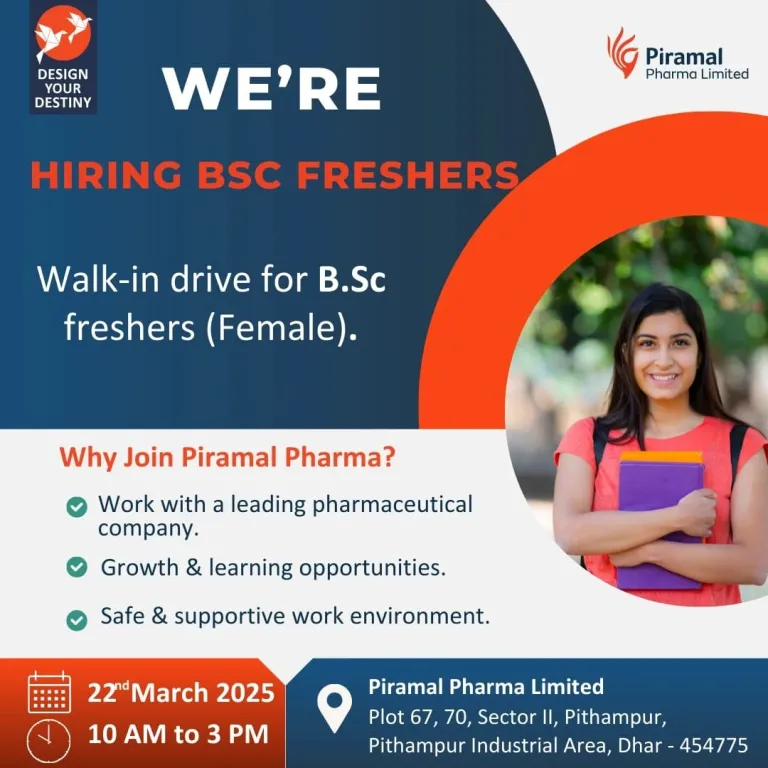 Piramal Pharma Hiring BSc Female Freshers For Pharmaceutical Projects Piramal Pharma Hiring BSc Female Freshers For Pharmaceutical Projects