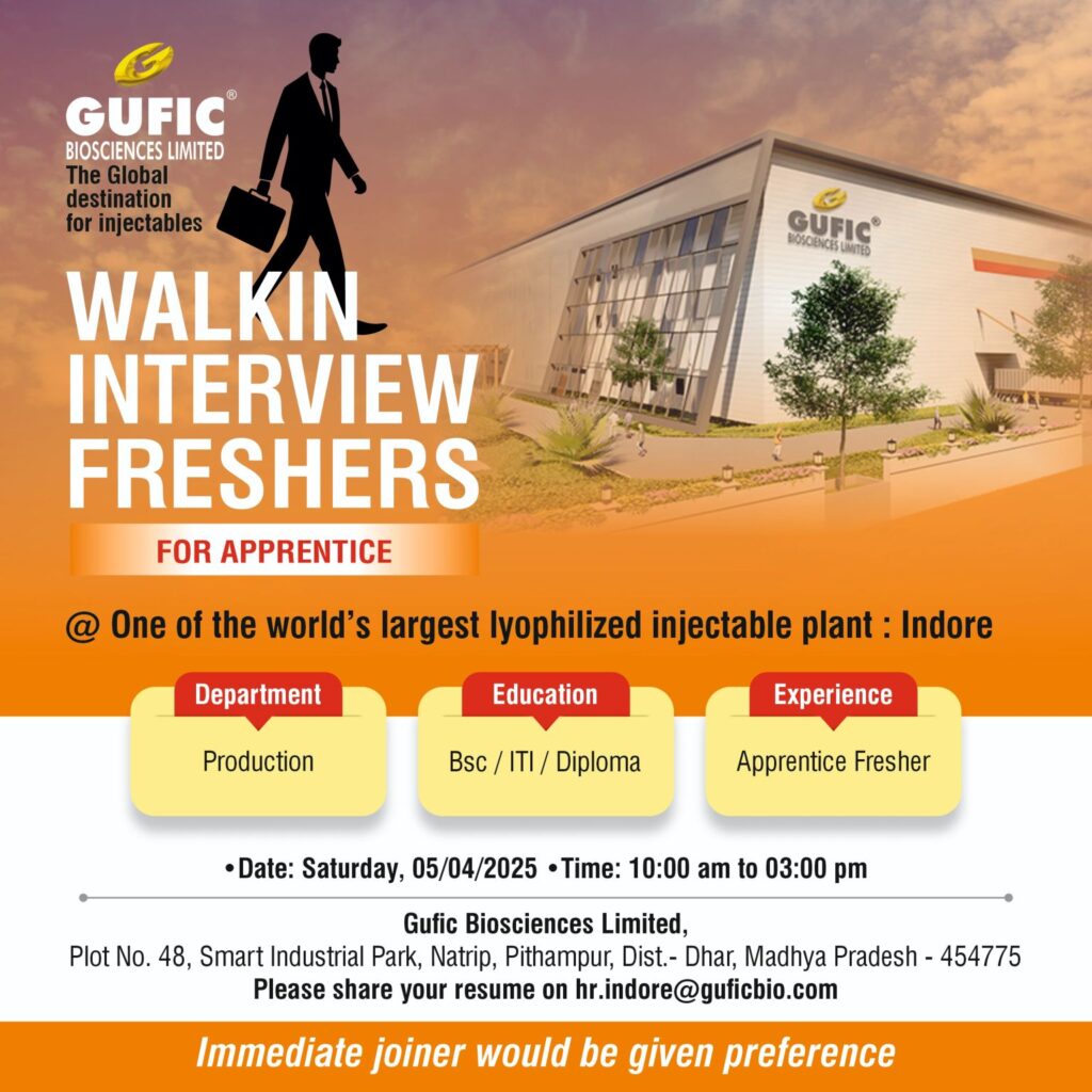 Gufic Biosciences Hiring FRESHERS for Production - B.Sc, Diploma, ITI Gufic Biosciences Hiring FRESHERS for Production - B.Sc, Diploma, ITI