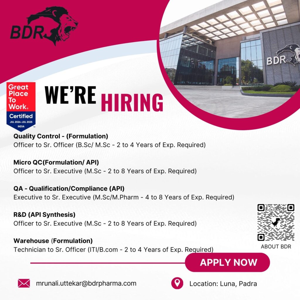 BDR Pharmaceuticals Hiring for Quality Control/ Micro QC/ QA/ R&D/ Warehouse BDR Pharmaceuticals Hiring for Quality Control/ Micro QC/ QA/ R&D/ Warehouse