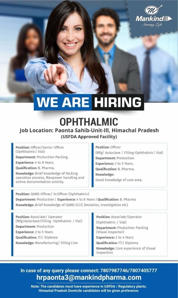 Mankind Pharma Hiring for Production & Packing Department Mankind Pharma Hiring for Production & Packing Department