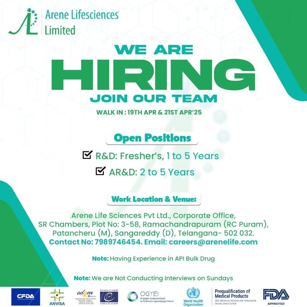 Arene Lifesciences Hiring for R&D and AR&D Arene Lifesciences Hiring for R&D and AR&D