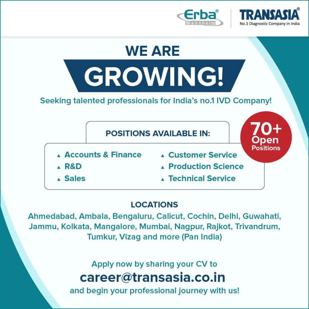 Erba Transasia Hiring for Accounts & Finance / R&D / Sales / Customer Service / Production / Technical Service Erba Transasia Hiring for Accounts & Finance / R&D / Sales / Customer Service / Production / Technical Service