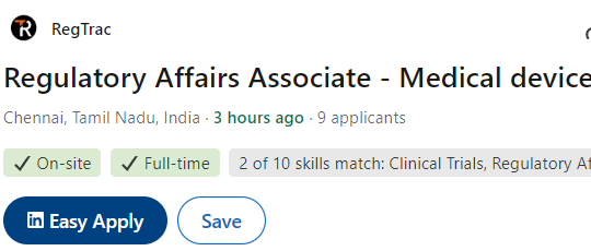 Regulatory Affairs Associate - Medical Devices Job Opening at RegTrac Regulatory Affairs Associate - Medical Devices Job Opening at RegTrac