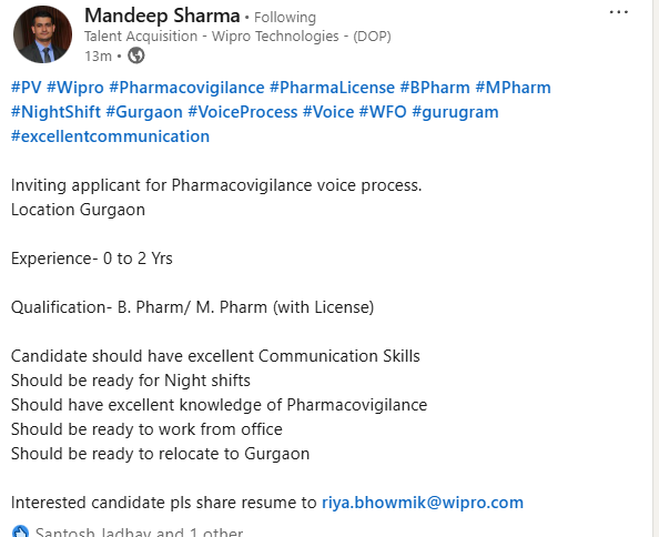 Pharmacovigilance Process Job in Wipro – Hiring Freshers & Experienced Professionals Pharmacovigilance Process Job in Wipro – Hiring Freshers & Experienced Professionals