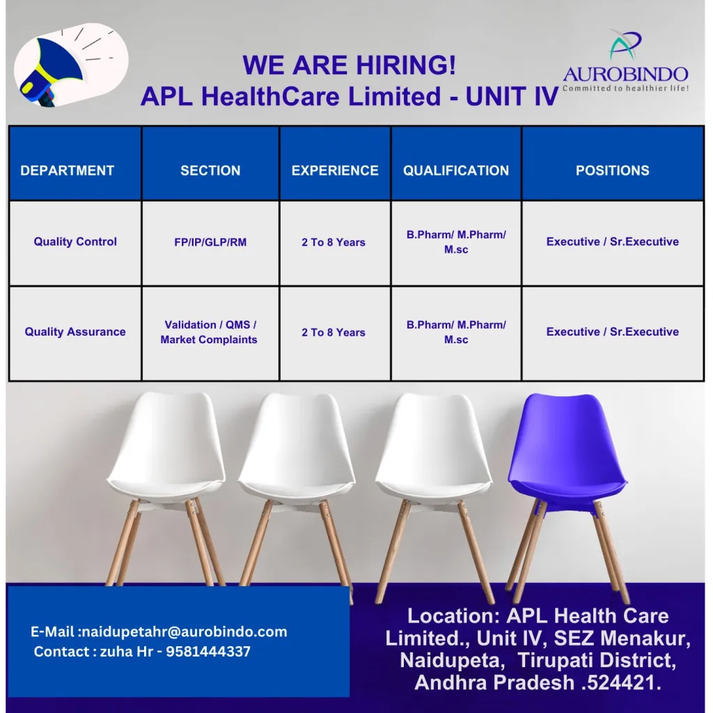Aurobindo Pharma Urgent Hiring for Quality Control / Quality Assurance Aurobindo Pharma Urgent Hiring for Quality Control / Quality Assurance