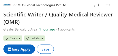 Scientific Writer / Quality Medical Reviewer (QMR) Job at PRIMUS Global Technologies Scientific Writer / Quality Medical Reviewer (QMR) Job at PRIMUS Global Technologies