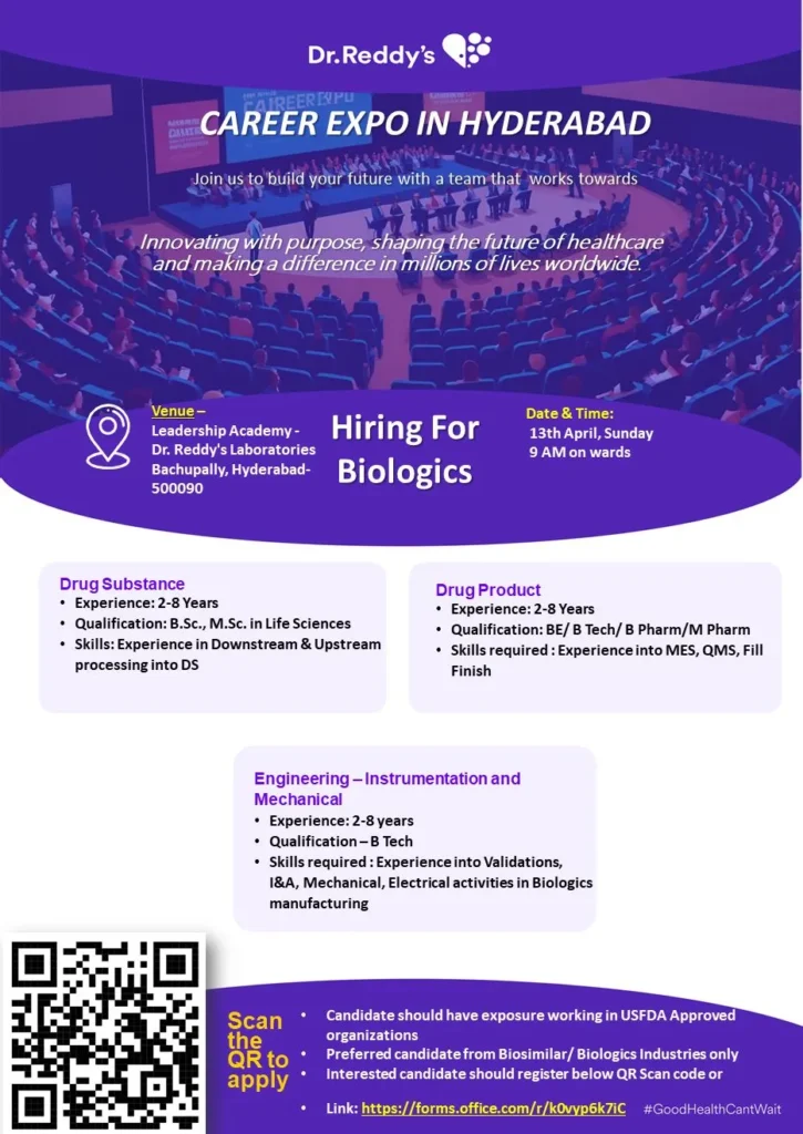 Dr.Reddy’s Hiring for Drug Substance/ Drug Product/ Engineering Dr.Reddy’s Hiring for Drug Substance/ Drug Product/ Engineering