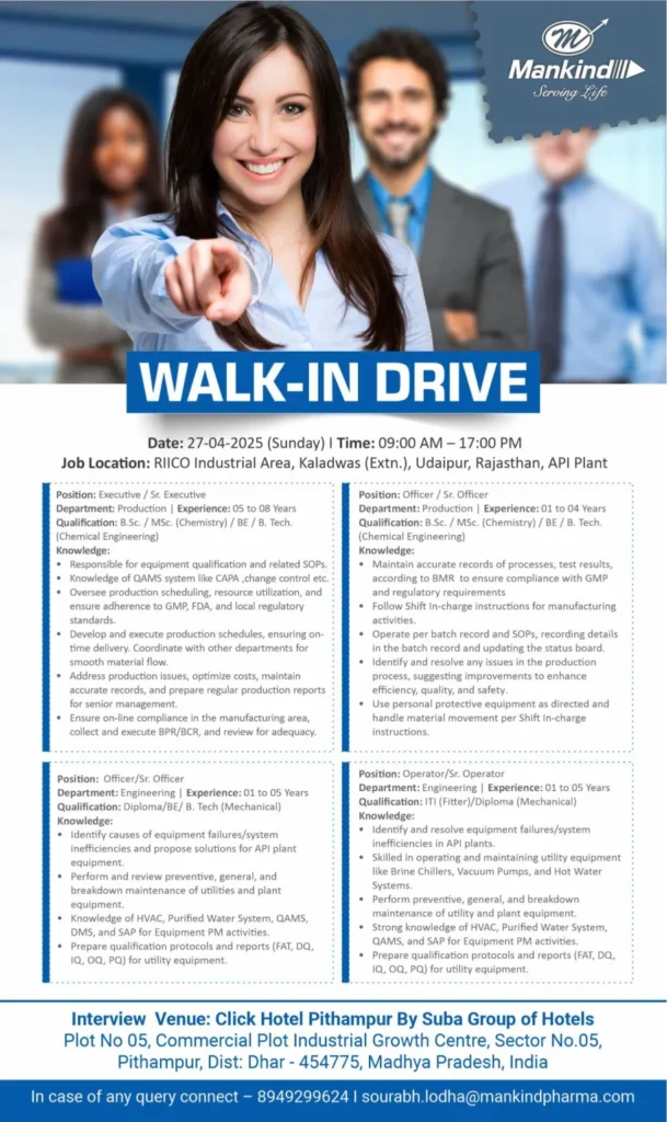 Mankind Pharma Hiring for Production / Engineering on 27th April 2025 Mankind Pharma Hiring for Production / Engineering on 27th April 2025