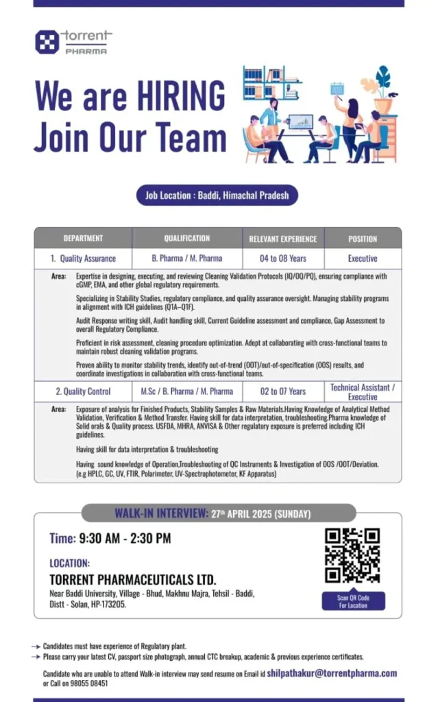 Torrent Pharmaceuticals Hiring for Quality Control / Quality Assurance Torrent Pharmaceuticals Hiring for Quality Control / Quality Assurance