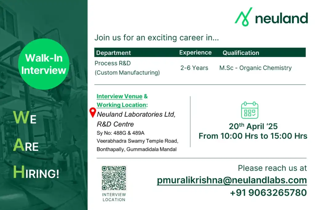 Neuland Laboratories Hiring for Process R&D Scientist Neuland Laboratories Hiring for Process R&D Scientist