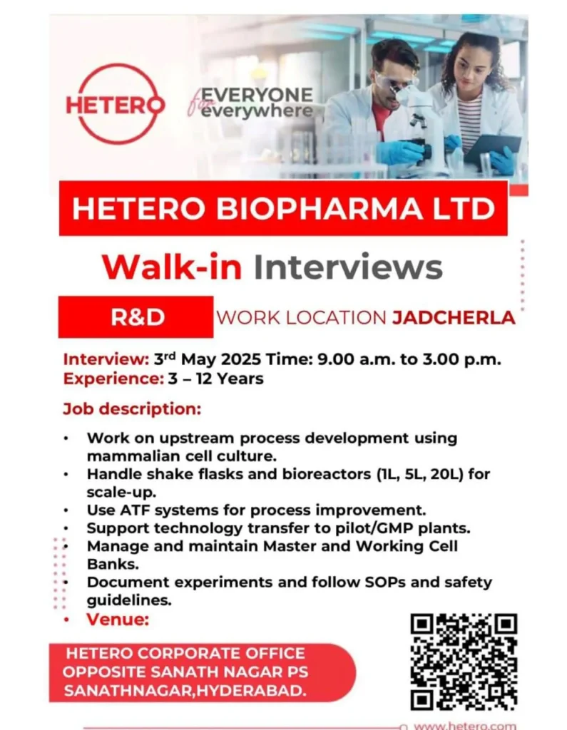 Hetero Biopharma Hiring for R&D Professionals in Biologics Hetero Biopharma Hiring for R&D Professionals in Biologics