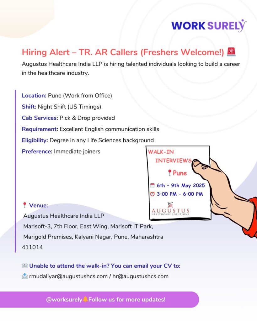 Augustus Healthcare Hiring Freshers for TR. AR Callers Augustus Healthcare Hiring Freshers for TR. AR Callers
