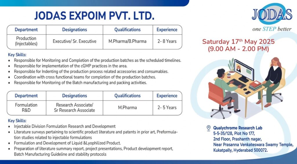 Jodas Expoim Hiring for Production & R&D – Walk-In on 17th May 2025 Jodas Expoim Hiring for Production & R&D – Walk-In on 17th May 2025