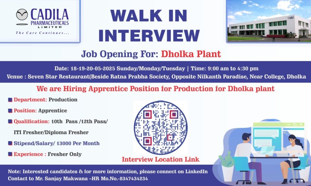 Cadila Pharmaceuticals Hiring FRESHERS for Production Cadila Pharmaceuticals Hiring FRESHERS for Production
