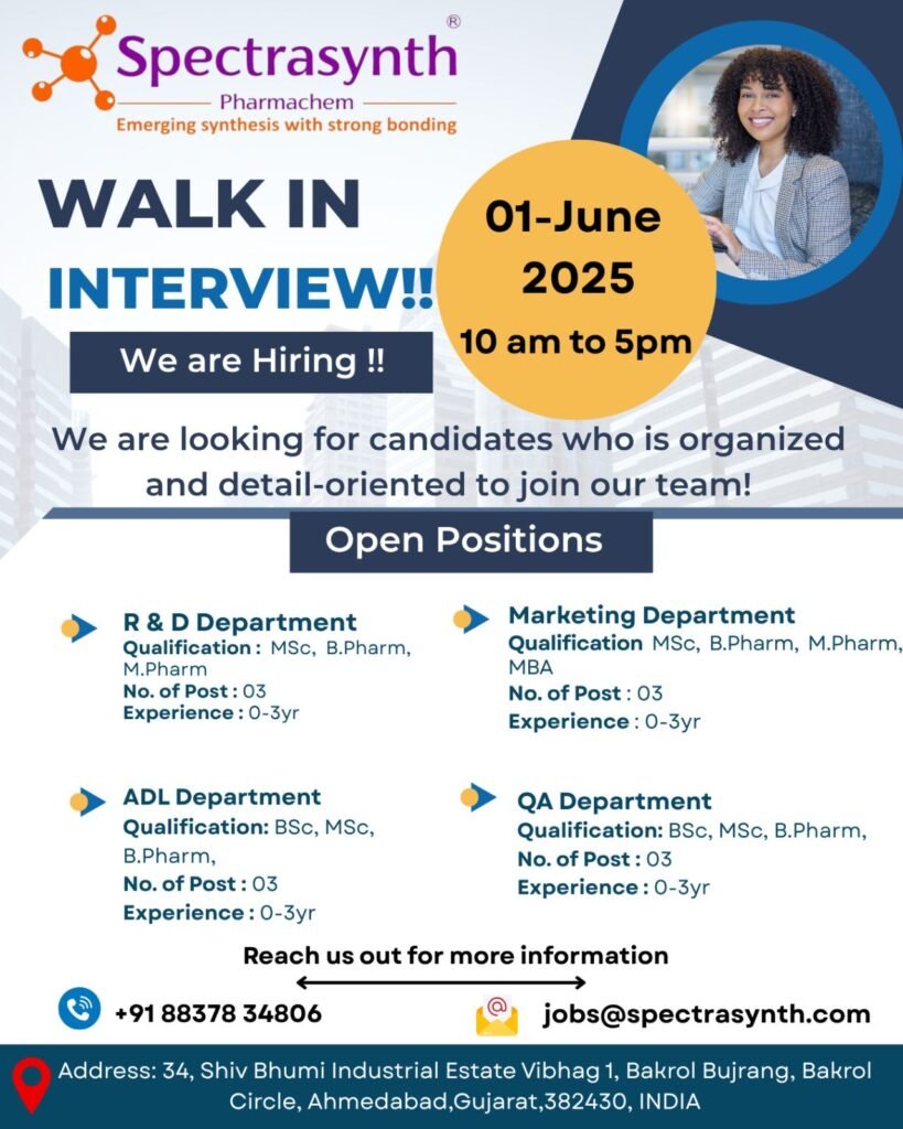 Spectrasynth Pharmachem – Hiring for R&D, ADL, Marketing & QA Departments Spectrasynth Pharmachem – Hiring for R&D, ADL, Marketing & QA Departments