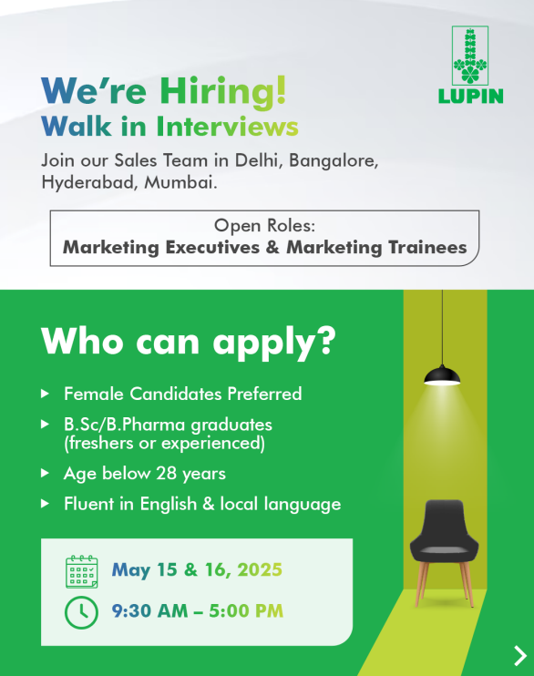 Lupin: Empowering Women in Sales – Hiring FRESHERS in Major Indian Cities Lupin: Empowering Women in Sales – Hiring FRESHERS in Major Indian Cities