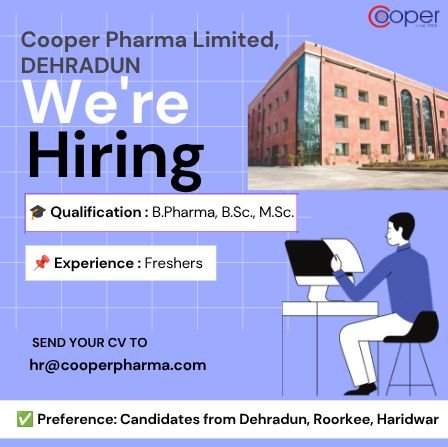 Cooper Pharma Hiring Freshers in Regulatory Affairs, QA, QC, Production Cooper Pharma Hiring Freshers in Regulatory Affairs, QA, QC, Production