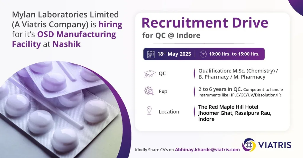 Mylan Laboratories Hiring for Quality Control - M.Sc / B. Pharm / M. Pharm Mylan Laboratories Hiring for Quality Control - M.Sc / B. Pharm / M. Pharm