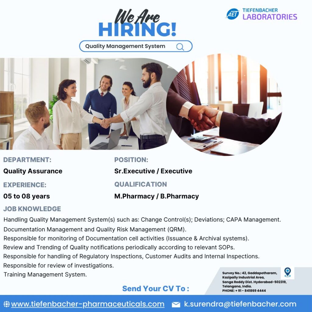 Quality Management System (QMS) Executive – AET Laboratories Pvt. Ltd. Quality Management System (QMS) Executive – AET Laboratories Pvt. Ltd.