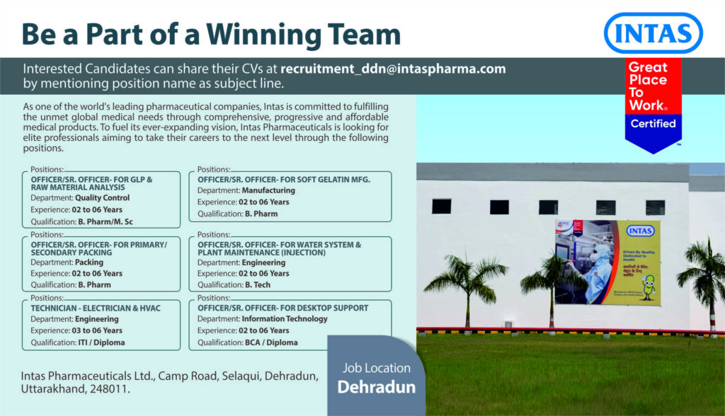 Intas Pharmaceuticals Hiring for Packing, QC, Engineering & Manufacturing, IT Intas Pharmaceuticals Hiring for Packing, QC, Engineering & Manufacturing, IT