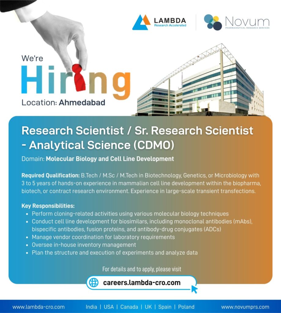Research Scientist / Sr. Research Scientist – Analytical Science (CDMO) Job at Lambda Research Accelerated Research Scientist / Sr. Research Scientist – Analytical Science (CDMO) Job at Lambda Research Accelerated