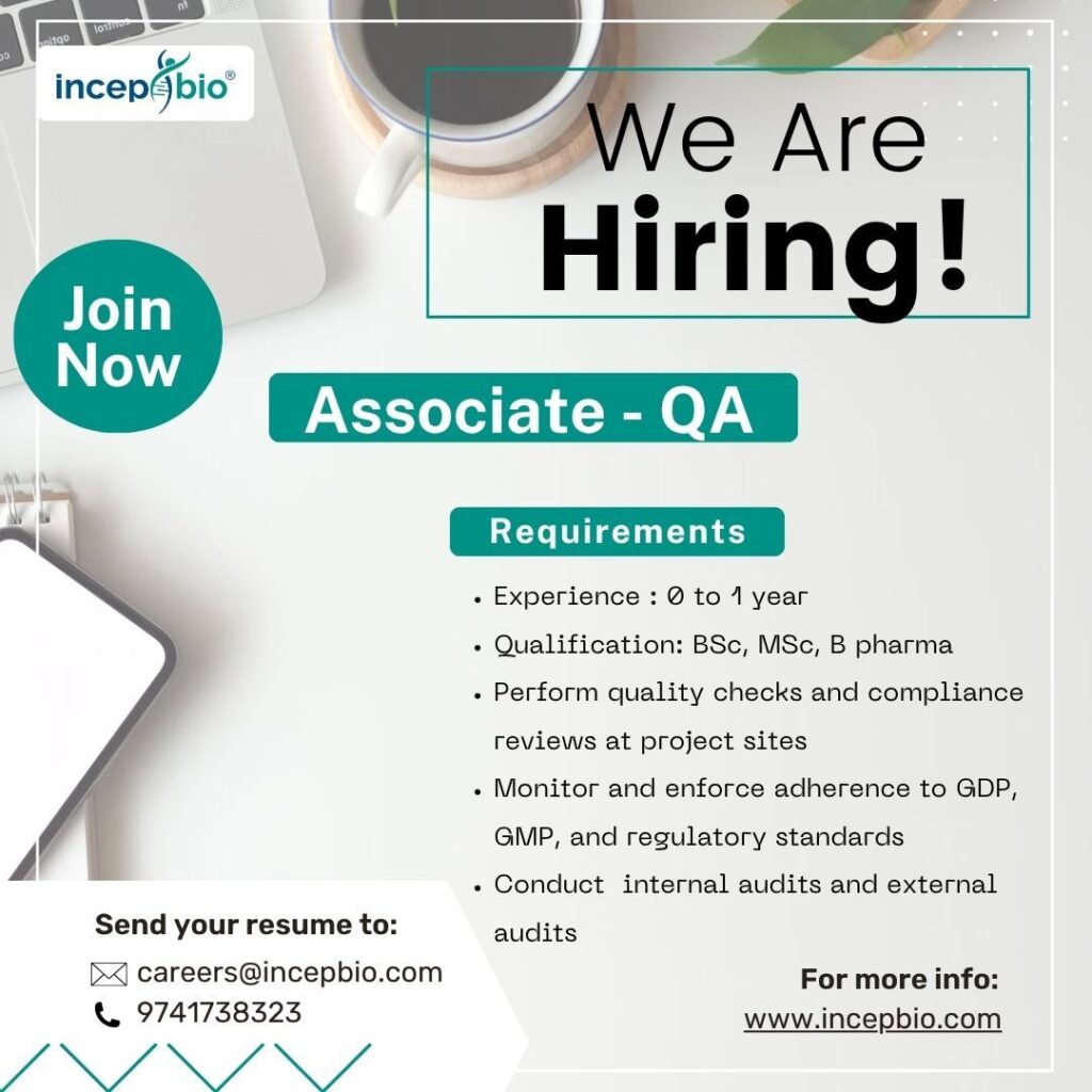 Incepbio Hiring QA Associates in Bangalore – Pharma Jobs for Freshers (0-1 Year Exp.) Incepbio Hiring QA Associates in Bangalore – Pharma Jobs for Freshers (0-1 Year Exp.)