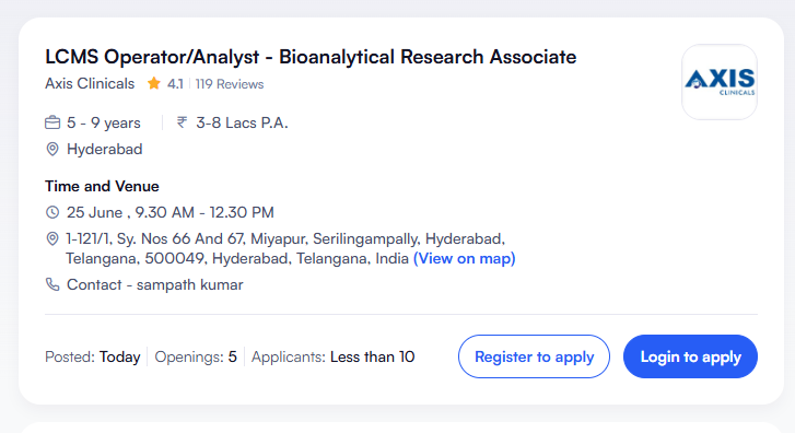 LCMS Operator/Analyst – Bioanalytical Research Associate at Axis Clinicals LCMS Operator/Analyst – Bioanalytical Research Associate at Axis Clinicals