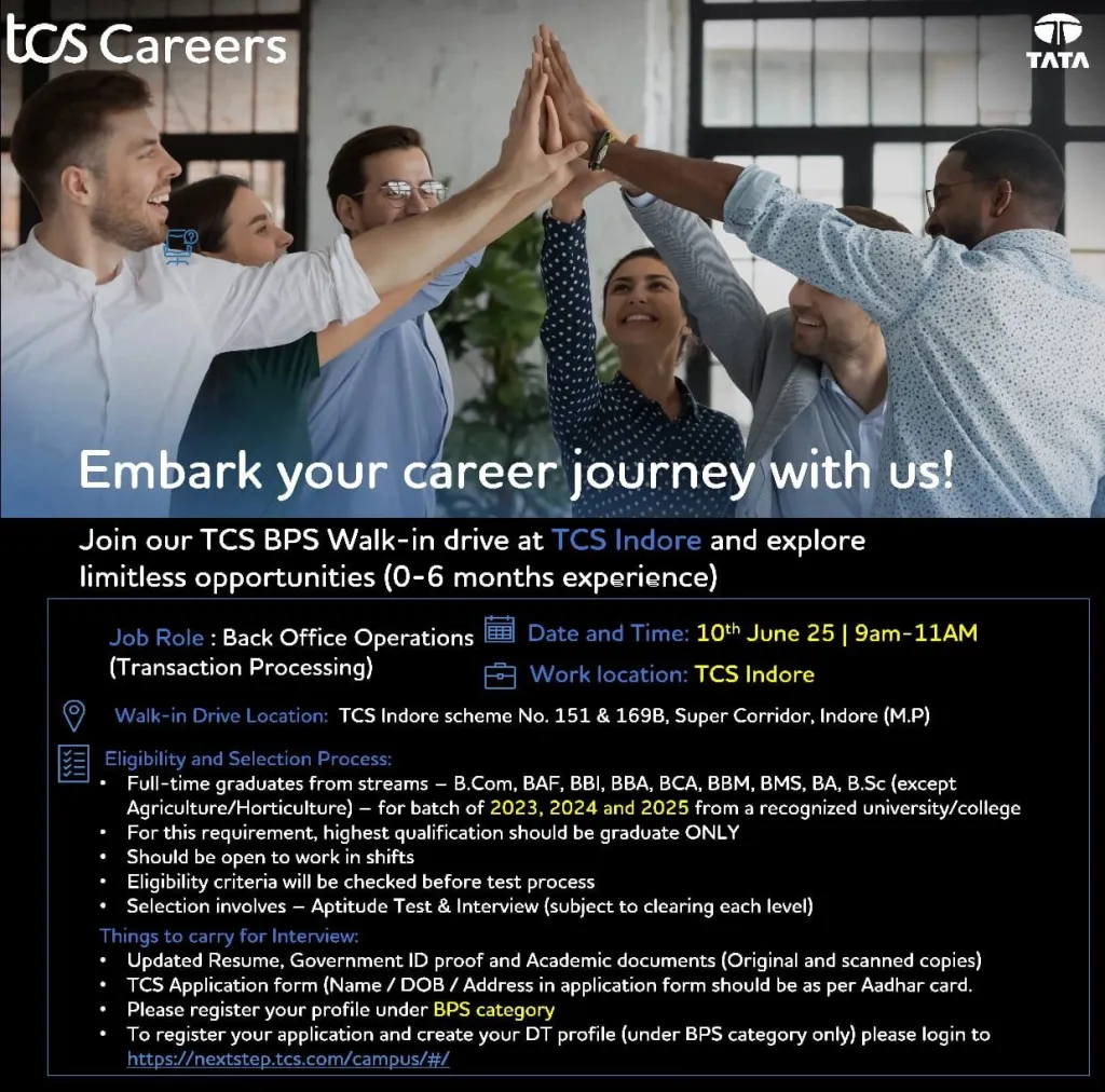 TCS Walk-In Drive 2025 – Hiring FRESH Graduates for BPS Roles | Apply Now TCS Walk-In Drive 2025 – Hiring FRESH Graduates for BPS Roles | Apply Now