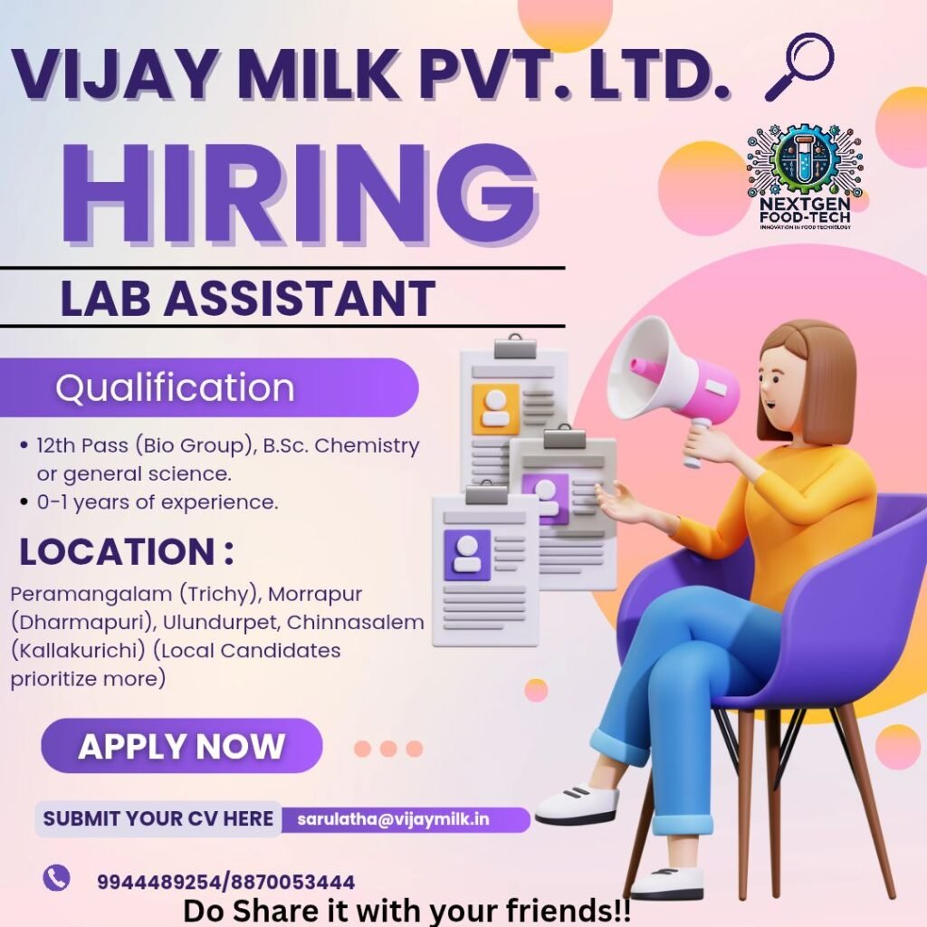 Vijay Milk Pvt. Ltd Hiring FRESHERS for Lab Assistant Positions - Apply Now Vijay Milk Pvt. Ltd Hiring FRESHERS for Lab Assistant Positions - Apply Now