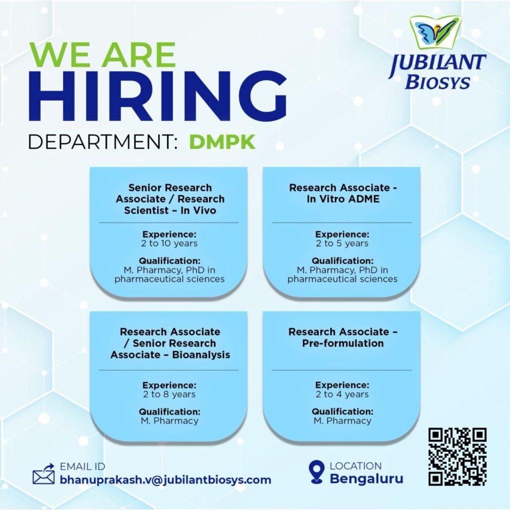 Jubilant Biosys Hiring for Research Associate / Research Scientist - Apply Now! Jubilant Biosys Hiring for Research Associate / Research Scientist - Apply Now!