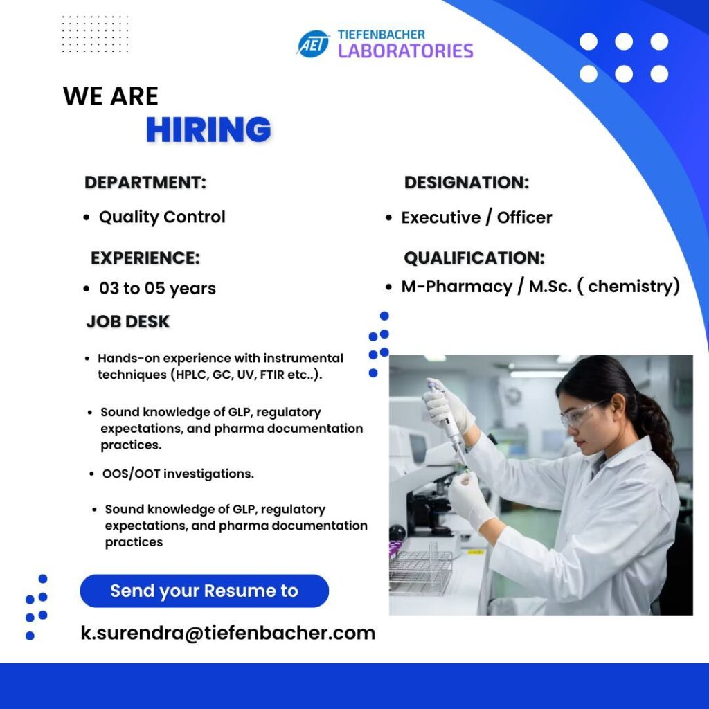 AET Tiefenbacher Laboratories Hiring for Quality Control Executive / Officer - Apply Now AET Tiefenbacher Laboratories Hiring for Quality Control Executive / Officer - Apply Now