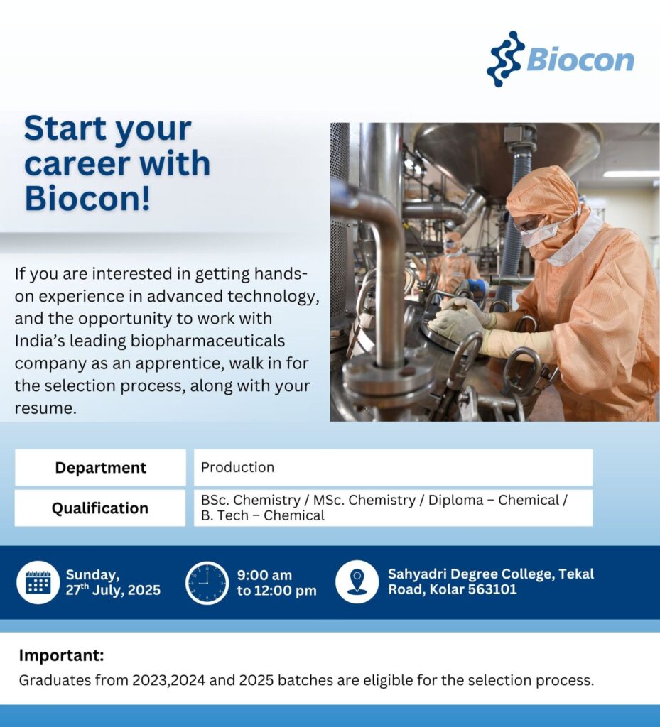 Biocon Apprenticeship Program for FRESHERS: Production Roles - Apply Now Biocon Apprenticeship Program for FRESHERS: Production Roles - Apply Now