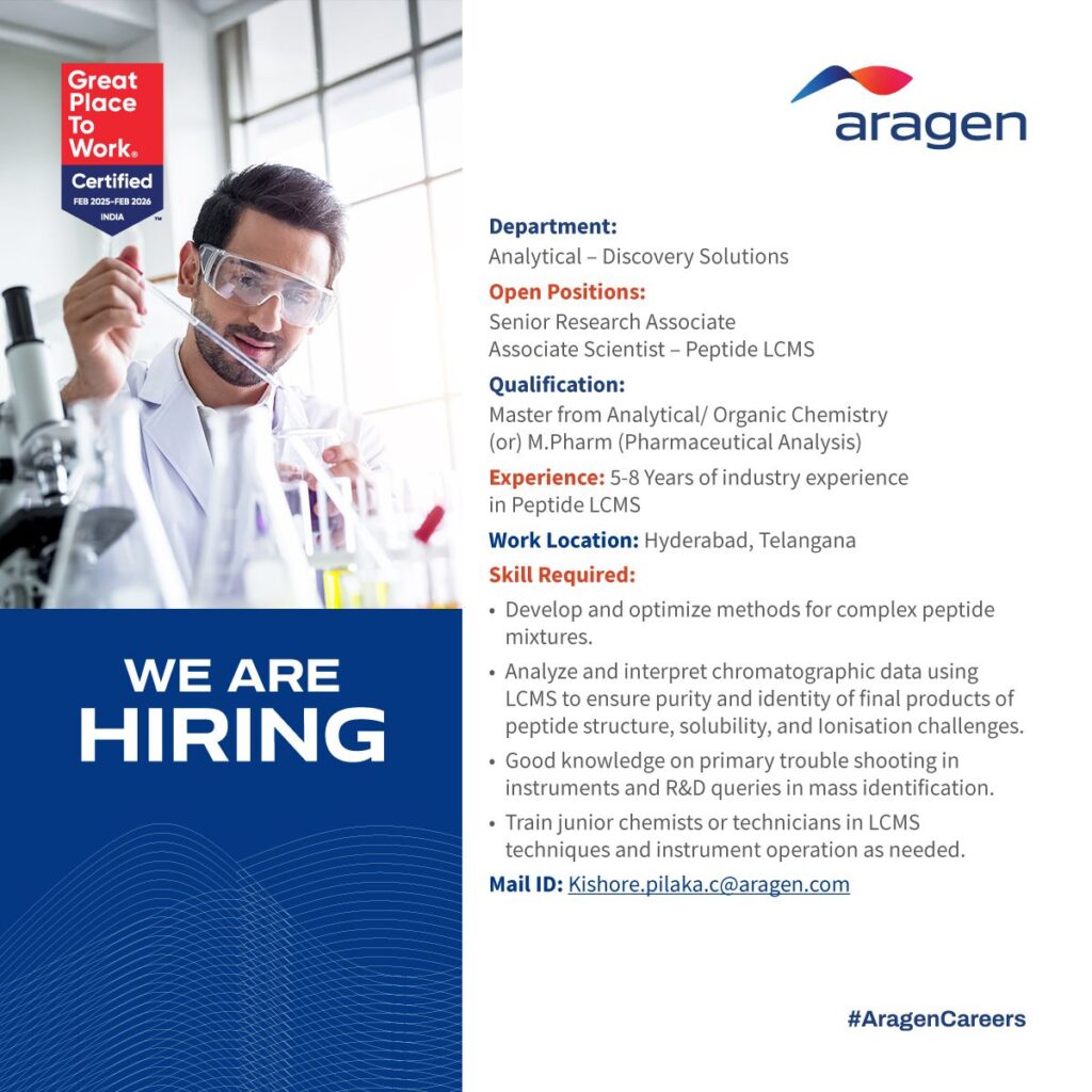Aragen Careers: Senior Research Associates & Associate Scientists Job Aragen Careers: Senior Research Associates & Associate Scientists Job
