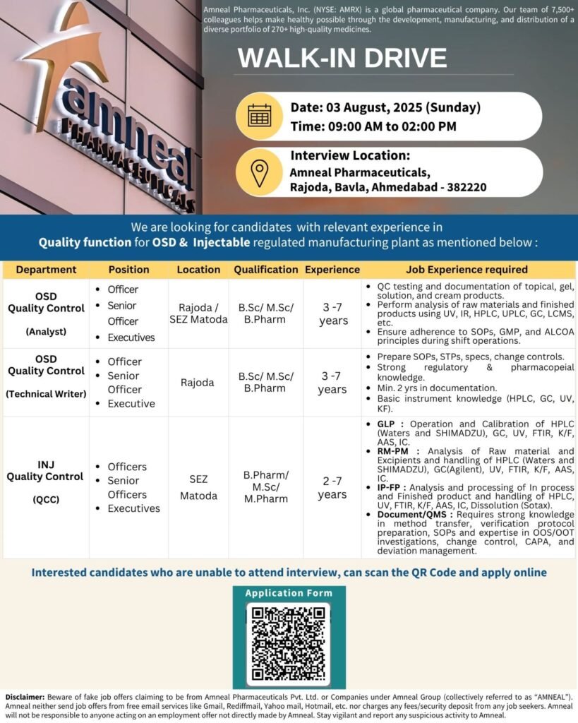 Amneal Pharmaceuticals Walk-In Drive – Quality Control (OSD & Injectable) Amneal Pharmaceuticals Walk-In Drive – Quality Control (OSD & Injectable)
