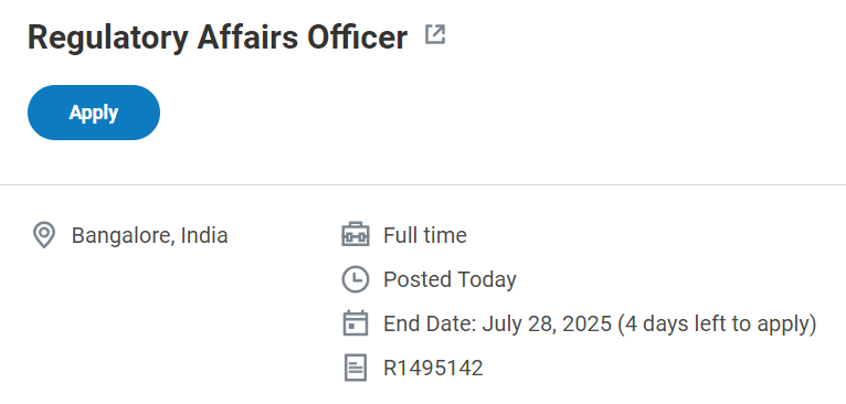 Regulatory Affairs Officer Job at IQVIA – Apply by July 28, 2025 Regulatory Affairs Officer Job at IQVIA – Apply by July 28, 2025