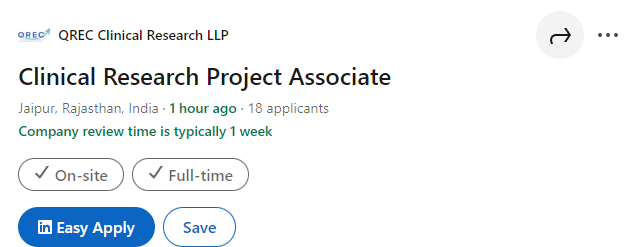 Clinical Research Project Associate Job at QREC Clinical Research Clinical Research Project Associate Job at QREC Clinical Research