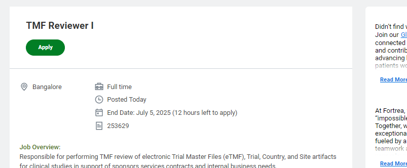 TMF Reviewer I Job at Fortrea – Apply Now for Clinical Research Role at Fortrea TMF Reviewer I Job at Fortrea – Apply Now for Clinical Research Role at Fortrea