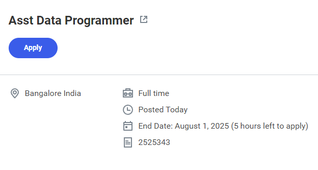 Assistant Data Programmer Job in Bangalore – Labcorp Hiring Now! Assistant Data Programmer Job in Bangalore – Labcorp Hiring Now!