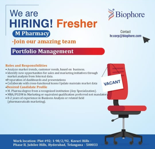 Fresher M. Pharma Jobs at Biophore – Portfolio Management Role | 0-2 Years Exp Fresher M. Pharma Jobs at Biophore – Portfolio Management Role | 0-2 Years Exp