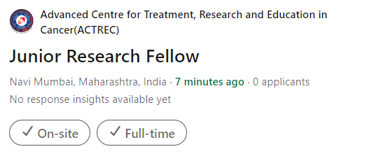 ACTREC Hiring Junior Research Fellow – Cancer Research Role ACTREC Hiring Junior Research Fellow – Cancer Research Role