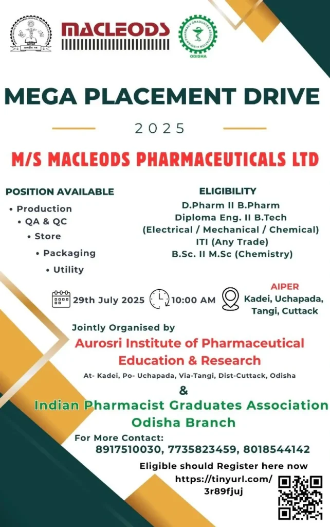 Macleods Pharmaceuticals Mega Drive 2025 – Production, QC, QA, Store, Packaging, Utility - Apply Now Macleods Pharmaceuticals Mega Drive 2025 – Production, QC, QA, Store, Packaging, Utility - Apply Now