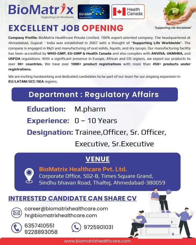 BioMatrix Healthcare Careers: Regulatory Affairs Openings (0-10 Yrs Exp) BioMatrix Healthcare Careers: Regulatory Affairs Openings (0-10 Yrs Exp)