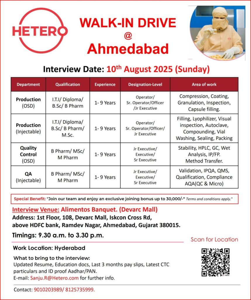 Walk-In Drive at Hetero Labs for Production, QC & QA - Apply Now Walk-In Drive at Hetero Labs for Production, QC & QA - Apply Now
